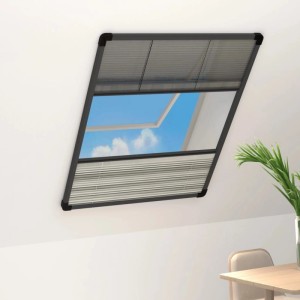 vidaXL Insektenschutz-Plissee mit Jalousie für Fenster, 60x80 cm, Alu, Anthrazit/Schwarz.