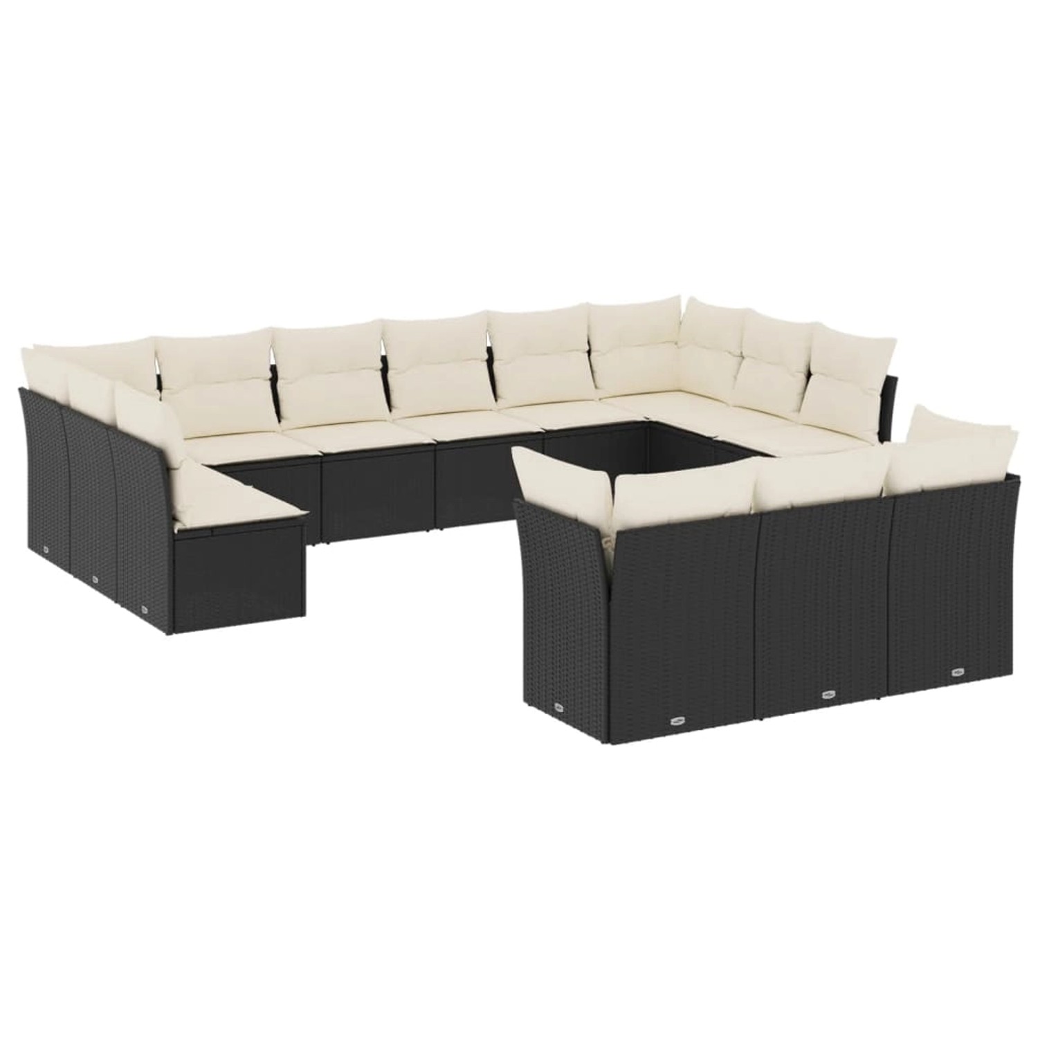 vidaXL 13-tlg Garten-Sofagarnitur mit Kissen Schwarz Poly Rattan Modell 16