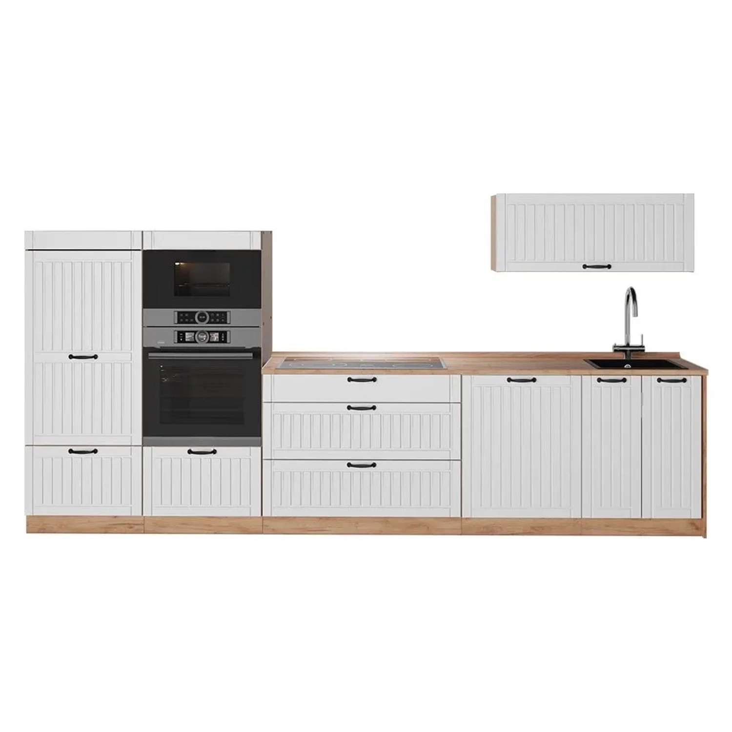 Vicco Küchenzeile Fame-Line Weiß Landhaus/Goldkraft Eiche 340 x 154 AP Eiche Art Nr 64522