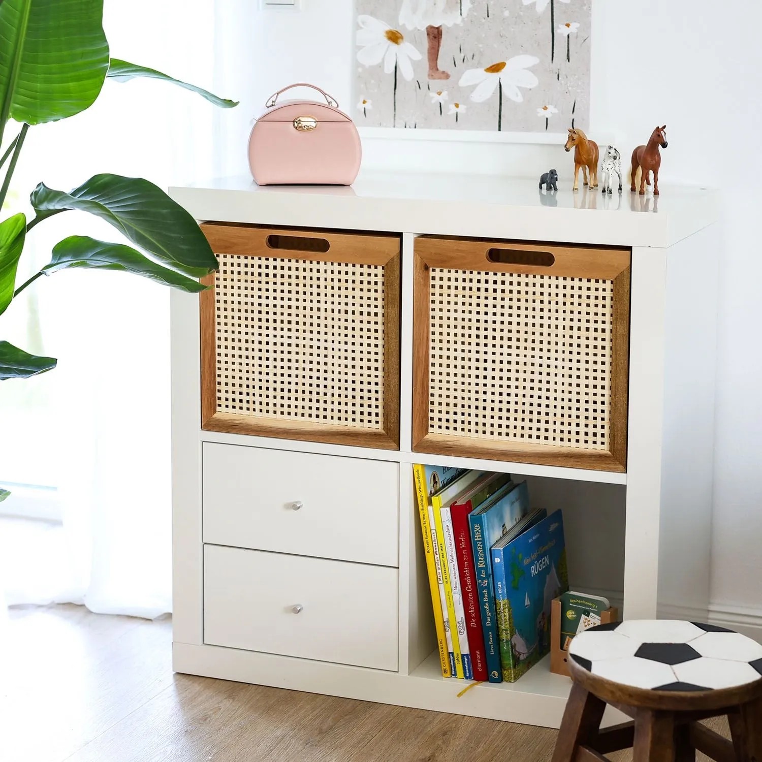 HMF 37640-M3 Aufbewahrungskorb Kallax Regale Korb Rattan Wiener Geflecht und Akazienholz Muster 3 32 x 34 x 32 cm_5