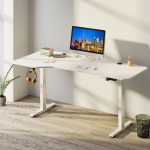 Weißer, höhenverstellbarer Juskys Schreibtisch mit Ablage, 160x75 cm, im modernen Büro.