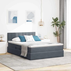 vidaXL Bett mit LED-Lichtleisten Dunkelgrau 140 x 190 cm Samt 3371392