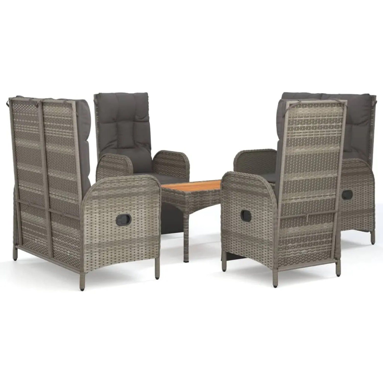 vidaXL 5-Tlg Garten-Essgruppe mit Kissen Grau Poly Rattan 3185089