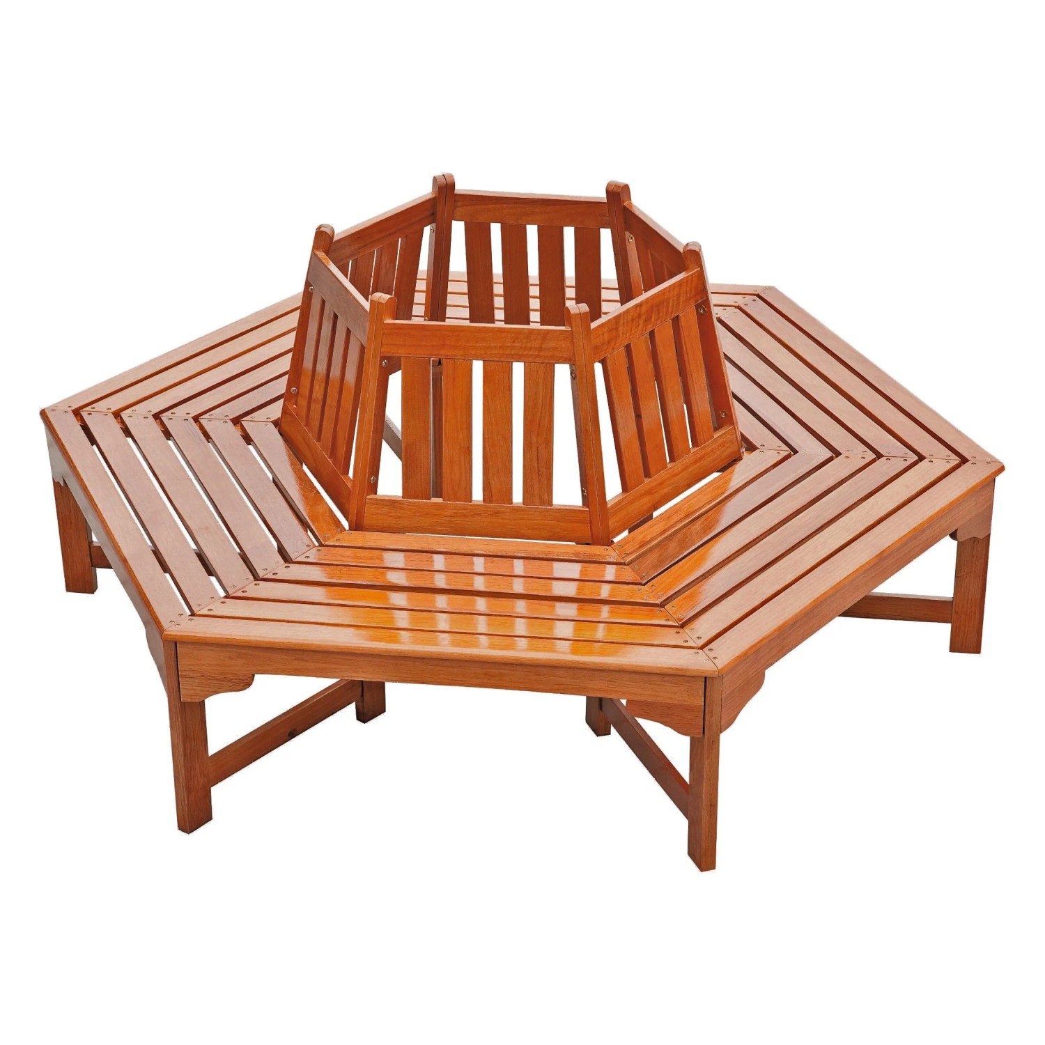 DELUKE Baumbank NADIA 6eckig Eukalyptus Braun 78x155x155cm Gartenbank Wetterfest Terrassenbank Sitzbank Outdoor