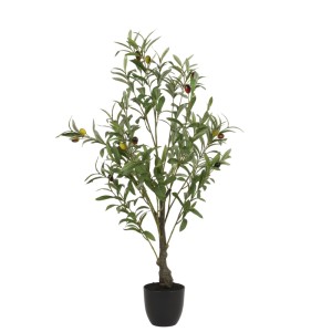 Everlands Kunstolive 90 cm hoch in schwarzem Topf, mit grünen Blättern und farbigen Oliven. Dekorative Kunstpflanze.