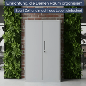 Grauer Metallschrank RUEL mit Sockel, 160x90x40cm, ideal als Büroschrank oder Aktenschrank.