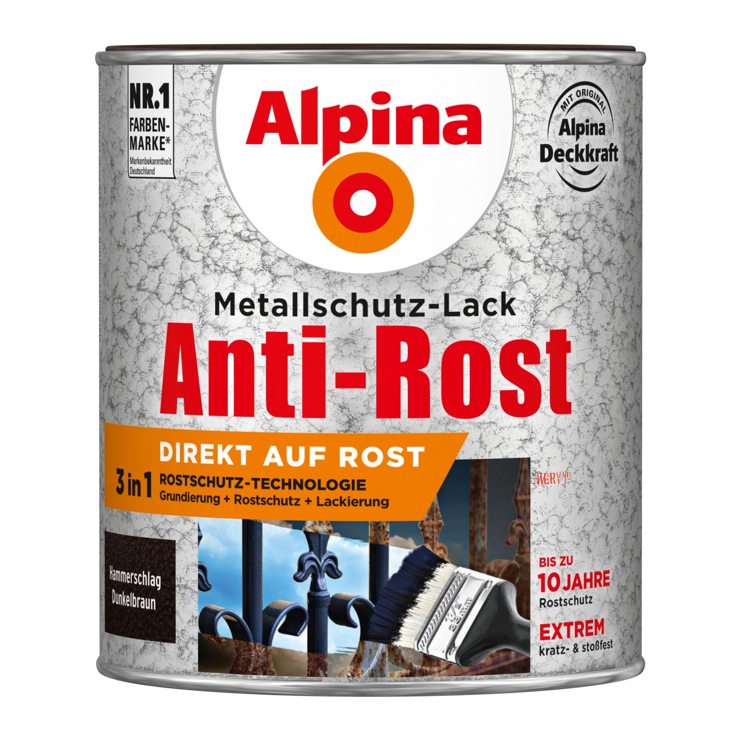 Alpina Metallschutz-Lack Anti-Rost Dunkelbraun Hammerschlag 750 ml
