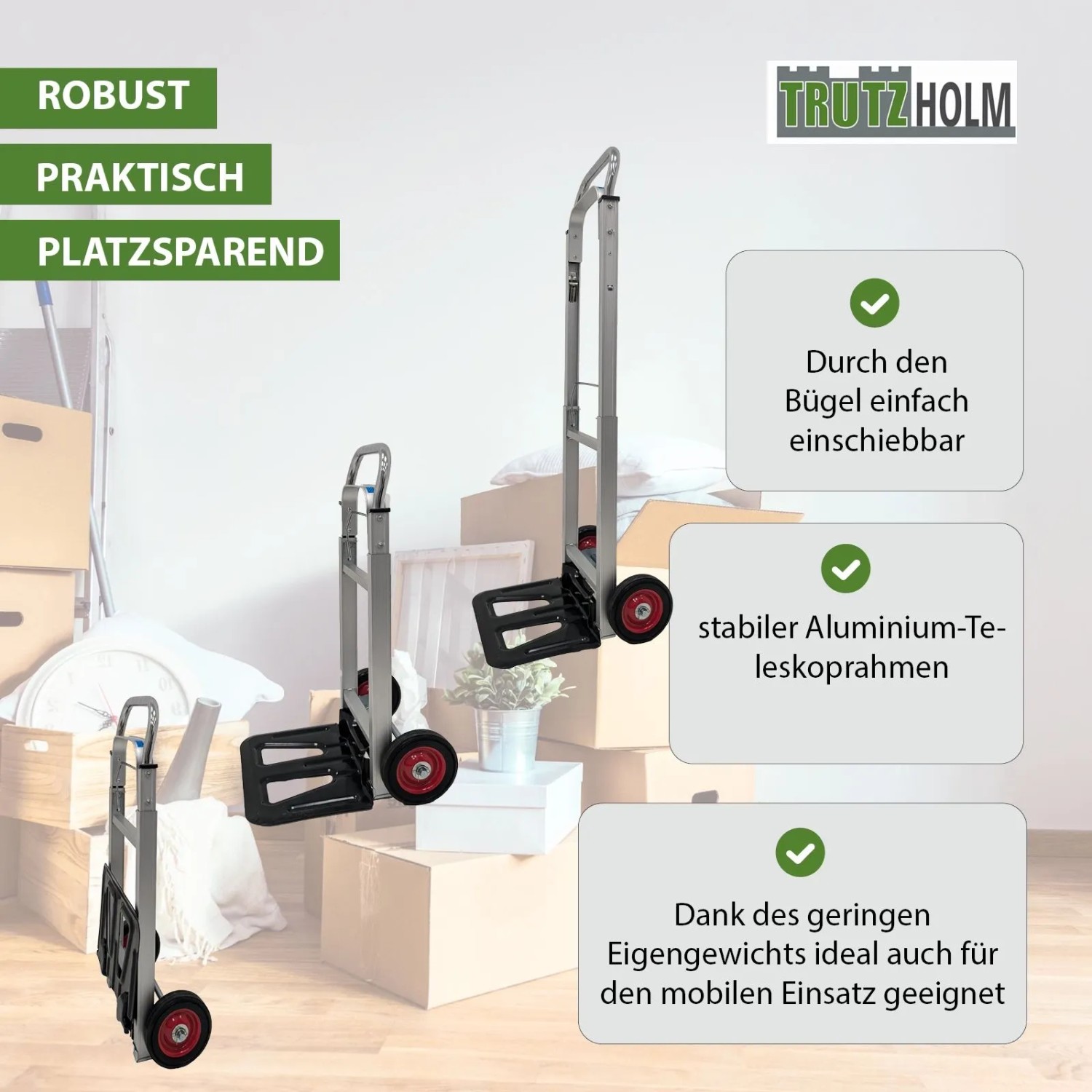 TRUTZHOLM klappbare Alu Sackkarre, 90kg Traglast, ideal für Umzug und Transport.