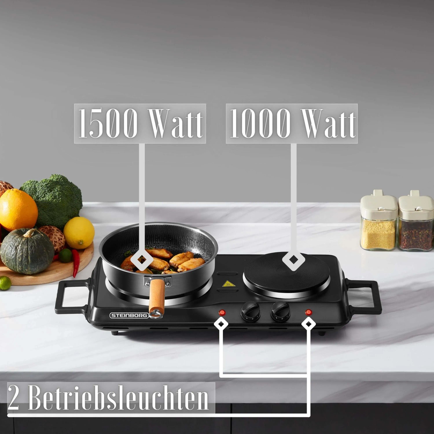 STEINBORG Camping Doppelkochplatte SB-2150 2500 W Schwarz kaufen bei OBI