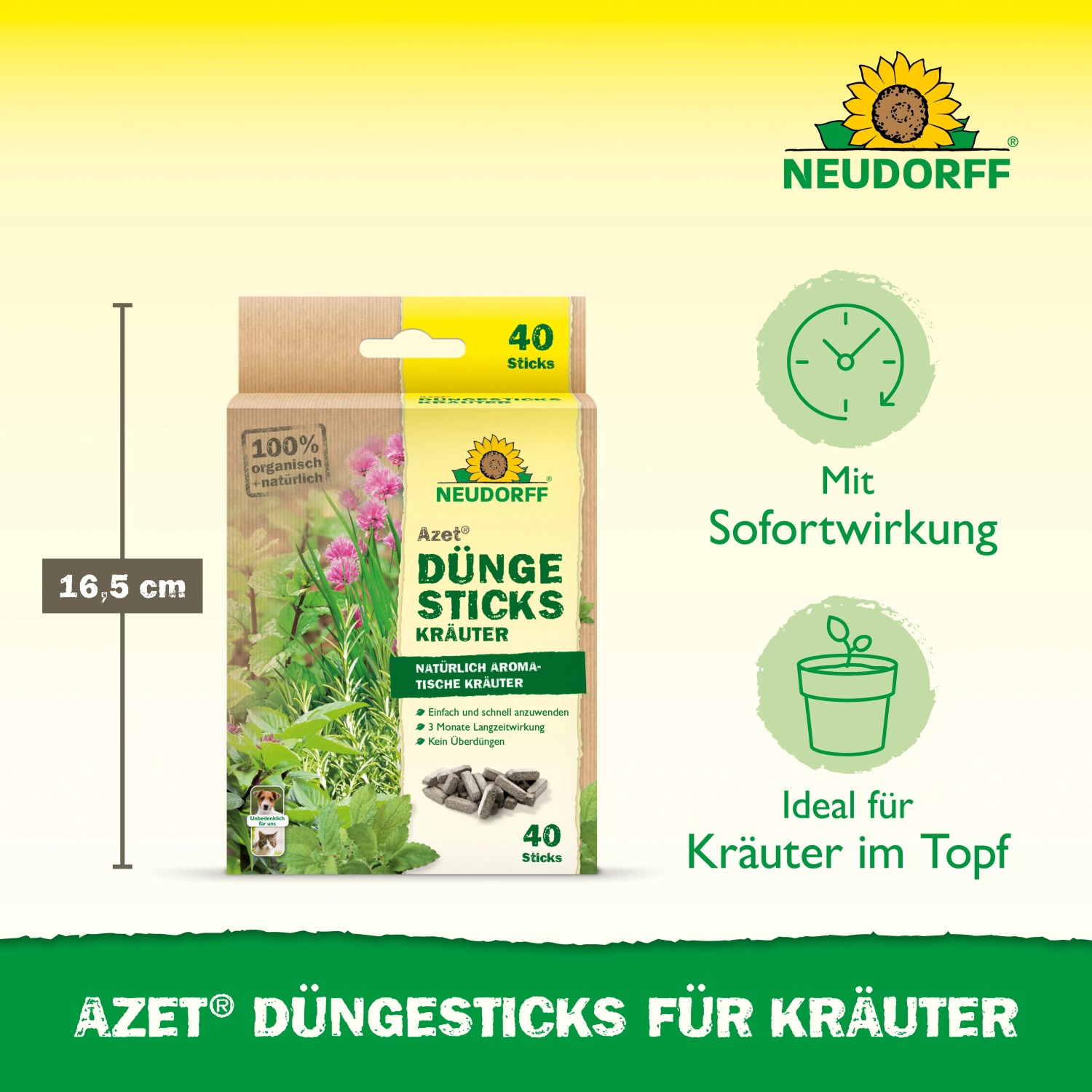 Neudorff Azet Düngestäbchen für Kräuter, 40 Stück. Kräuterdünger für aromatischen Geschmack und kräftigen Wuchs.