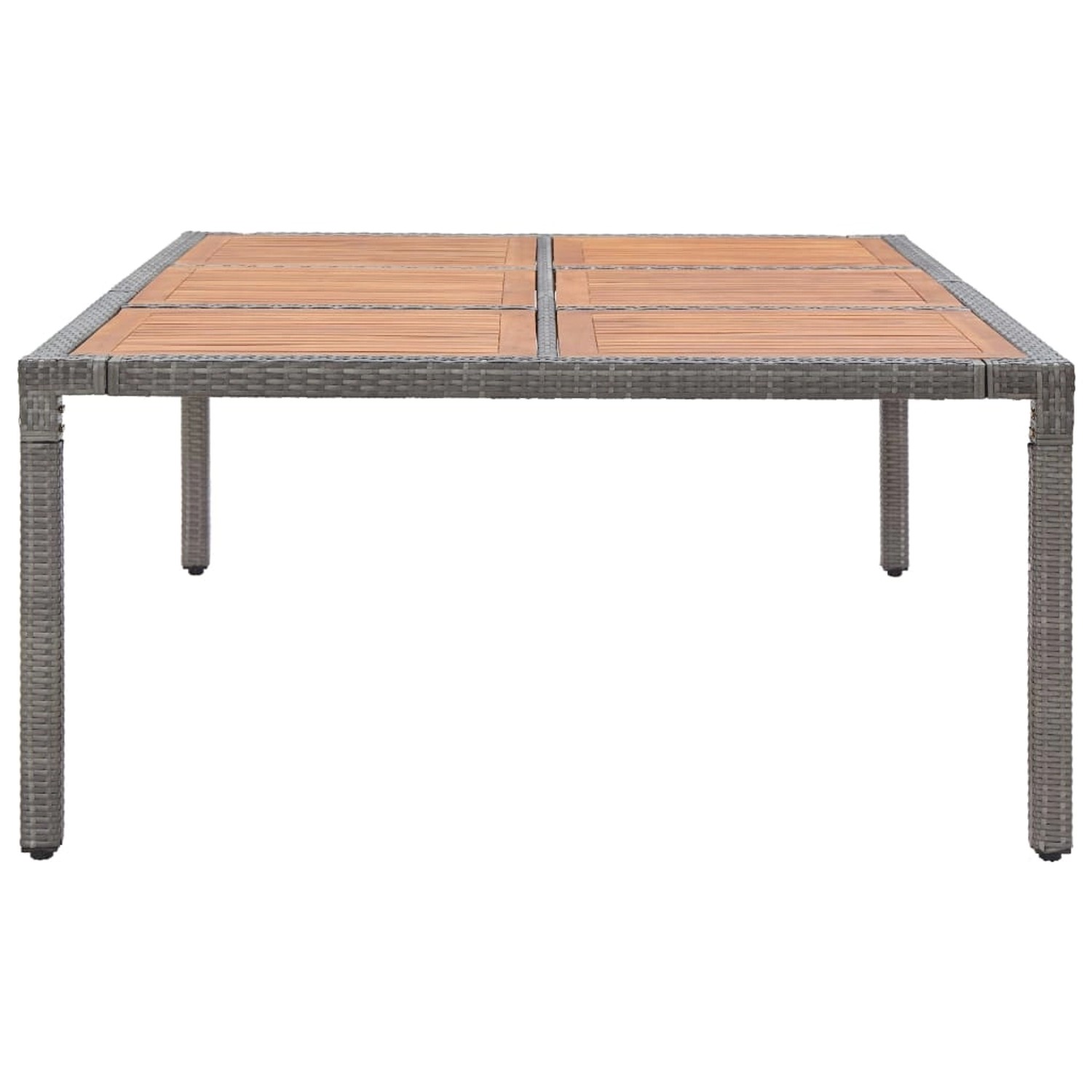 Grauer vidaXL Gartentisch (200x150 cm) aus Rattan und Akazienholz für 10 Personen.