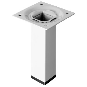 Weißes, eckiges Hettich Tischbein, 25x25x100 mm, mit Montageplatte. Möbelbein für den Innenbereich.