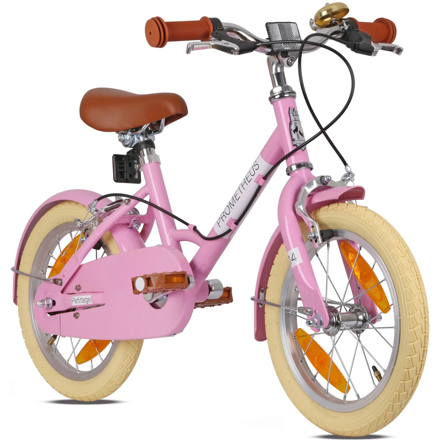 PROMETHEUS BIKES Kinderfahrrad 14 Zoll ab 4 Jahre Retro Look mit Felgenbremse & Ständer Rosa
