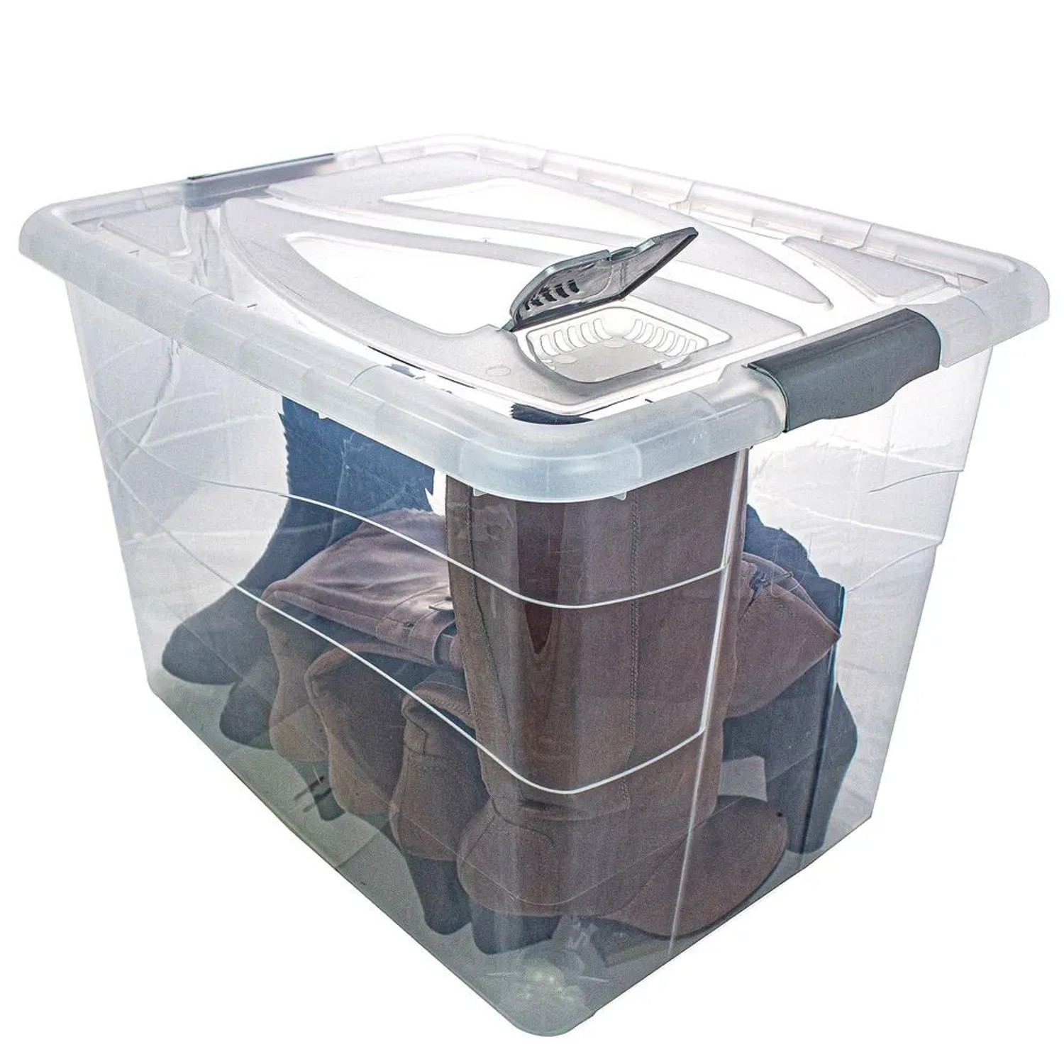 2Friends Aufbewahrungsbox Hamburg 80, Transparent mit Deckel und Rollen Silber 2er Set