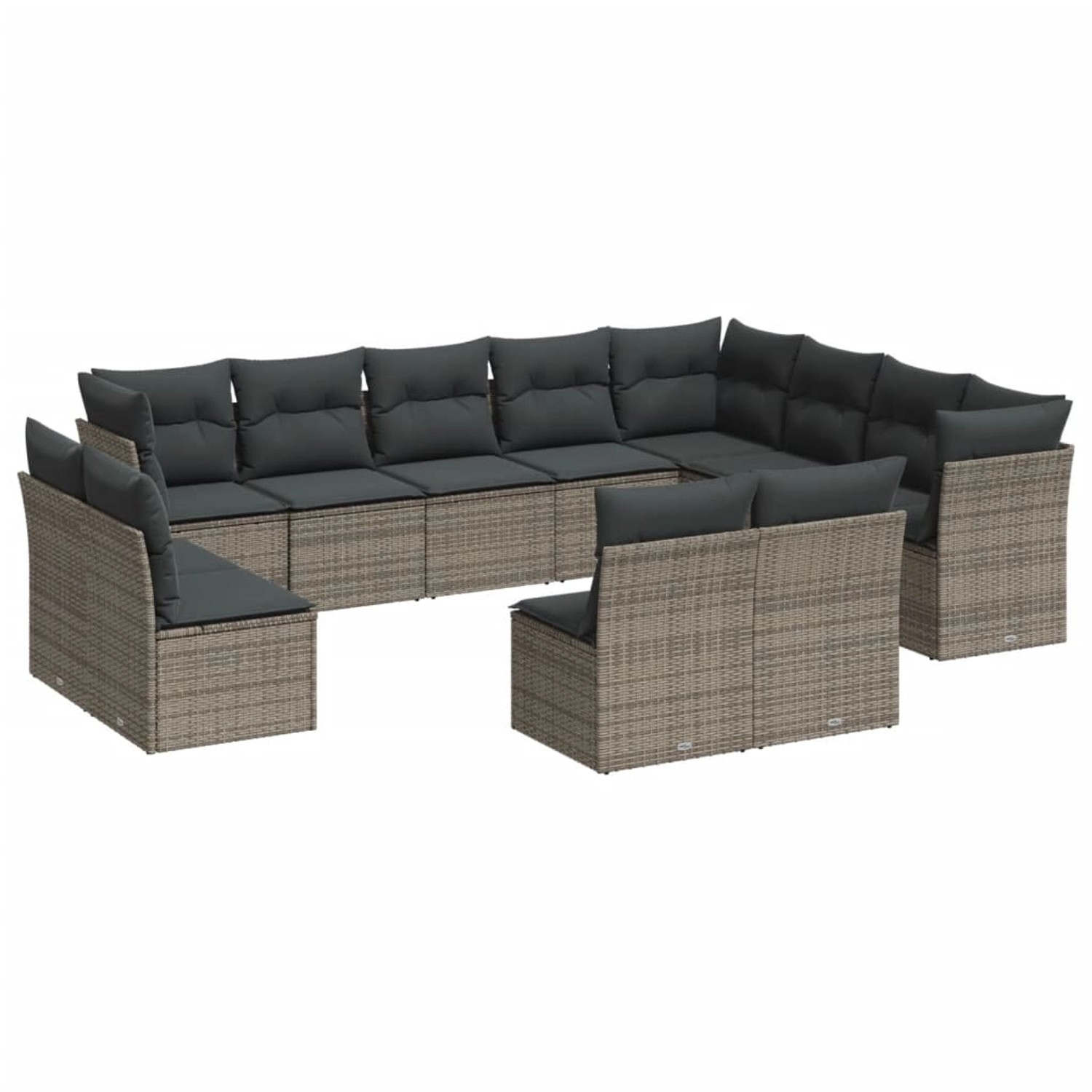 vidaXL 12-tlg Garten-Sofagarnitur mit Kissen Grau Poly Rattan Modell 7