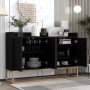Schwarzer Buffetschrank mit 4 Türen und griffloser Optik für Ess- und Wohnzimmer.