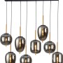Moderne Globo Pendelleuchte Blacky, 8-flammig, mit rauchfarbenen Gläsern und schwarzem Metallelement.