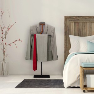 Relaxdays Herrendiener Stahl Holz Schwarz Braun Freistehend 106,5 cm x 45,5 cm x 20 cm 4,2 kg