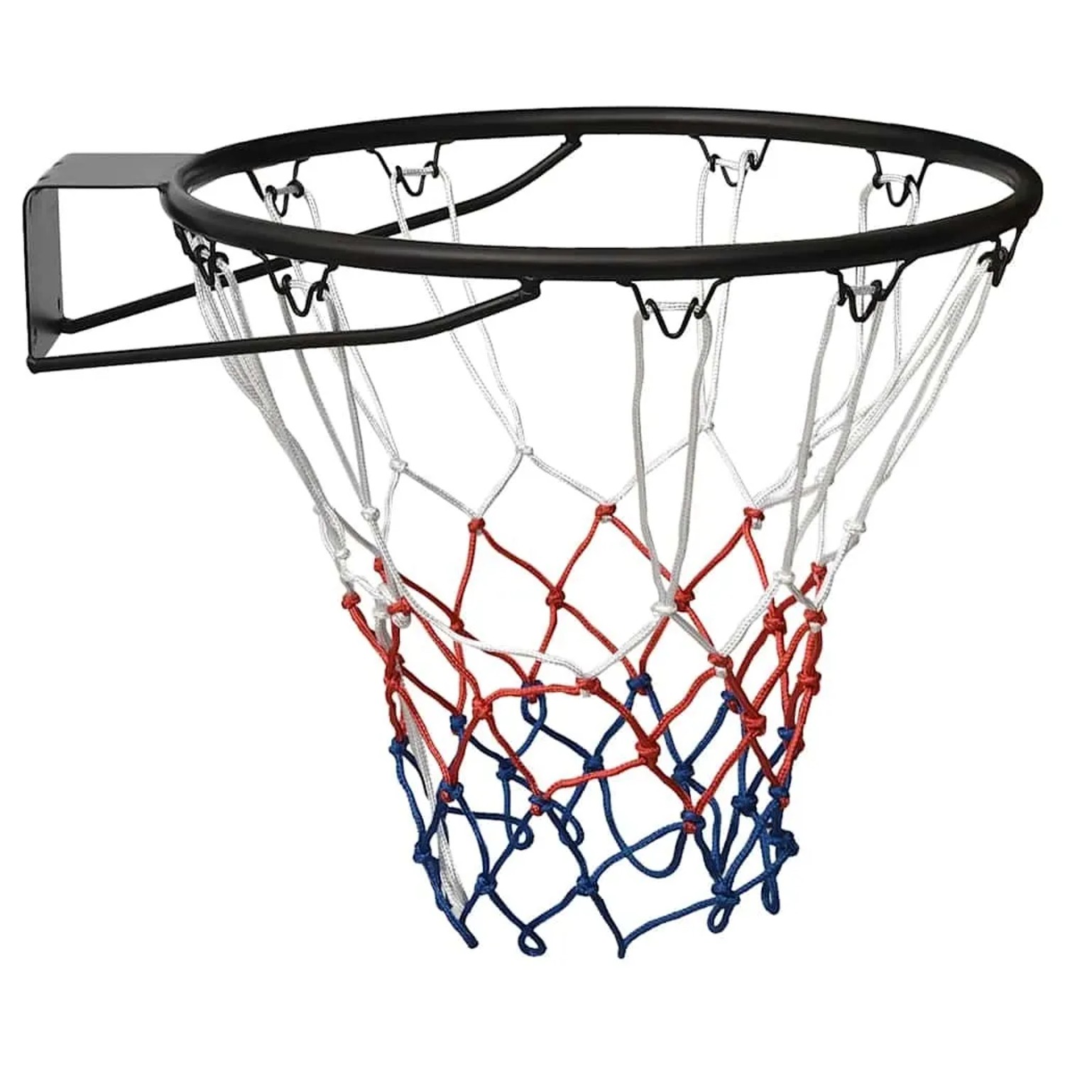 vidaXL Basketballring, schwarz, 45 cm Durchmesser, Stahl mit rot-weiß-blauem Netz.