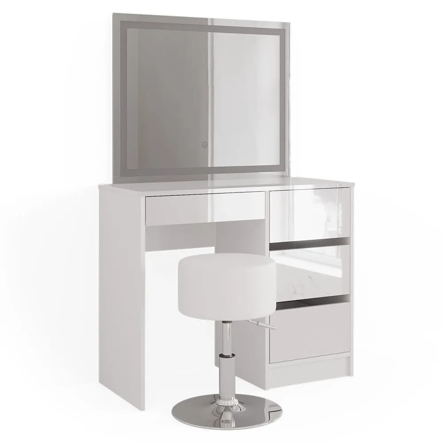 Vicco Schminktisch Sherry Weiß 90 x 140 mit LED-Spiegel und Hocker