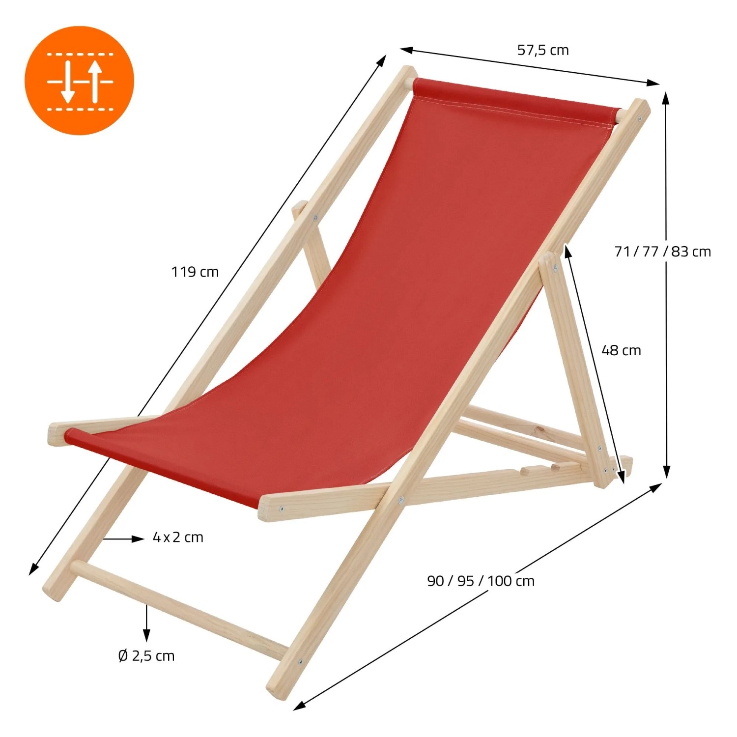 ECD Germany Liegestuhl 3Er Set Klappbar Rot aus Holz_2