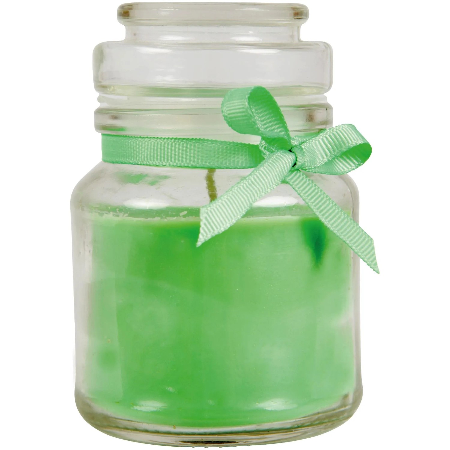 Grüne HS Candle Duftkerze Coconut Limes im Glas mit Schleife, Ø7cm.