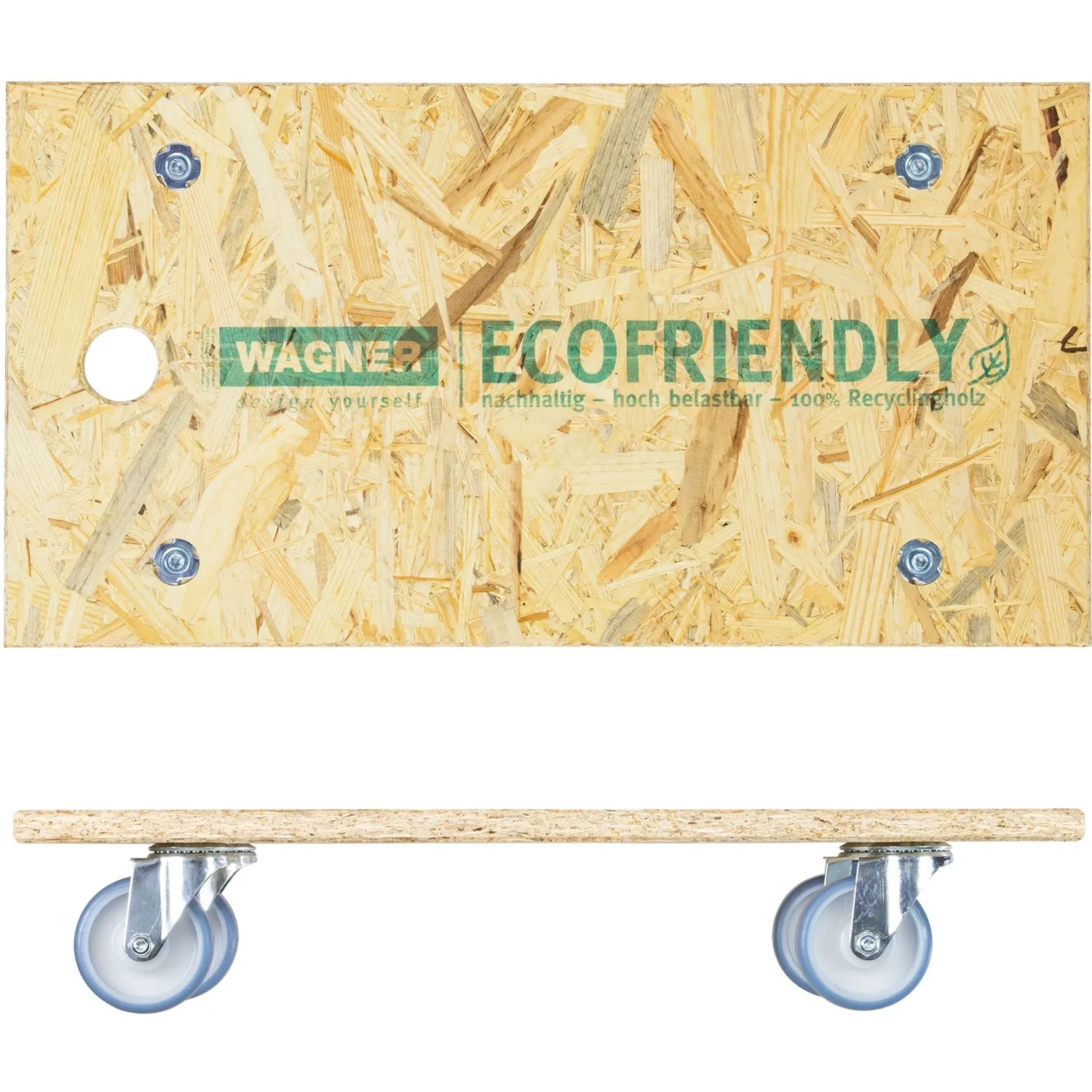 Wagner Transporthilfe mit OSB-Platte, 250 kg Tragkraft, 575x300 mm, mit Rollen.