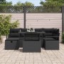 Schwarzes 7-teiliges Garten-Sofa-Set aus Poly Rattan mit Kissen von vidaXL. Gartenmöbel für entspannte Stunden.