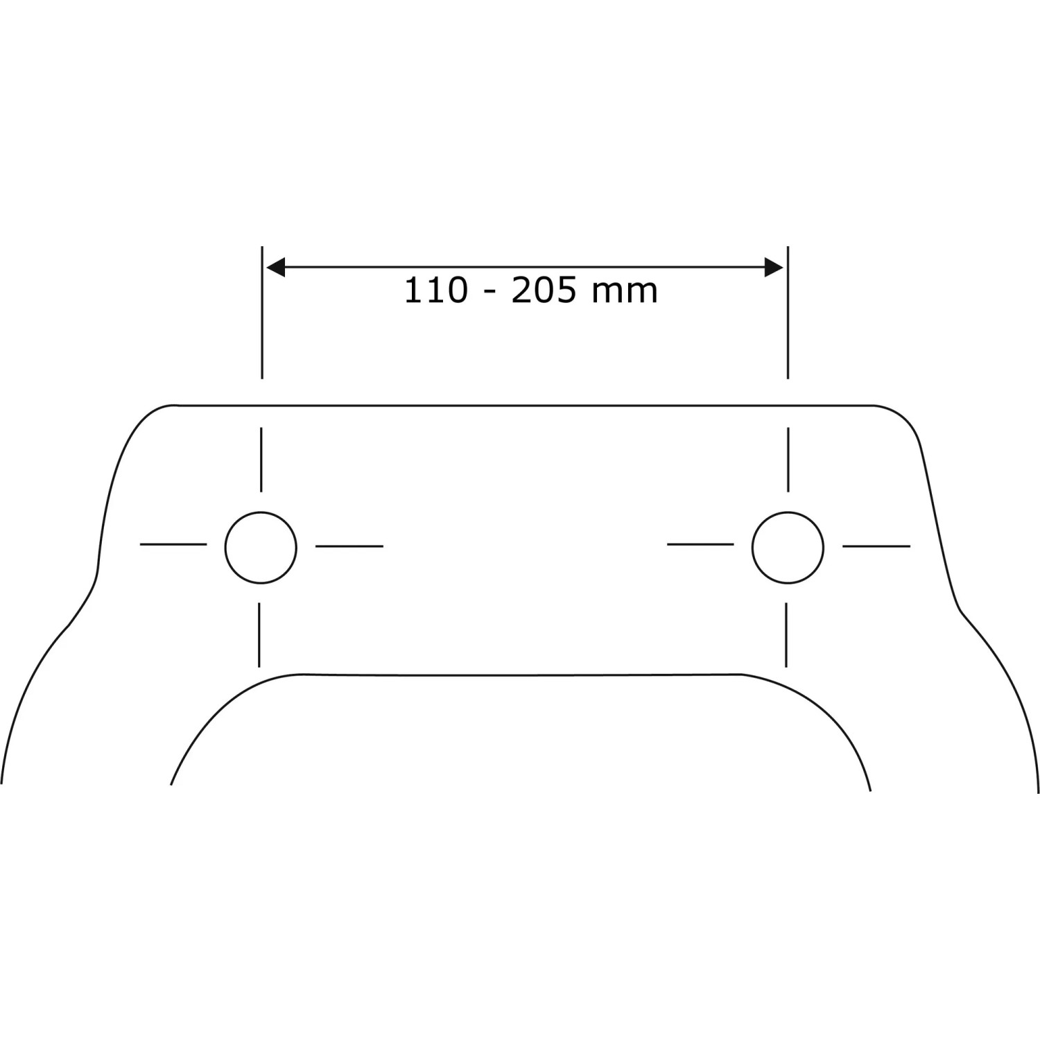 Skizze: WC-Sitz Fish Befestigungsabstand (110-205mm) für Standard WCs.