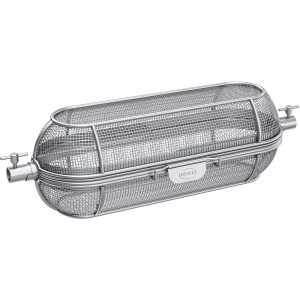 Rösle Drehspießkorb aus Edelstahl, ideal für Grillgemüse und Kartoffeln.
