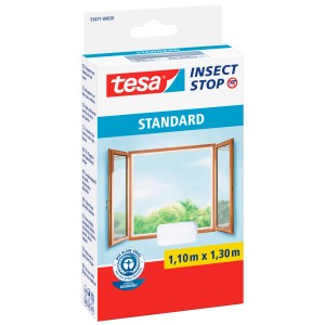 Verpackung des Tesa Insect Stop Fliegengitters Standard mit Klettband, 130x110cm, Weiß.
