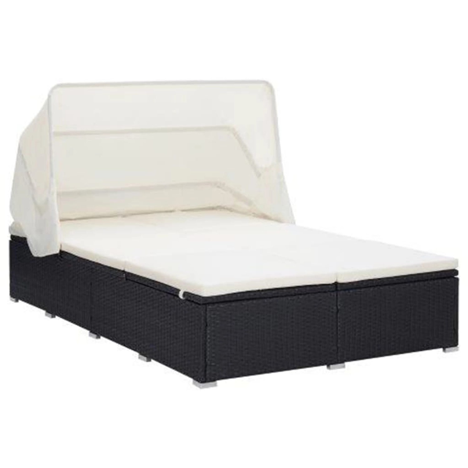 VidaXL 2-Personen-Sonnenliege mit Auflage Poly Rattan Schwarz