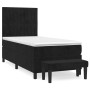 Schwarzes vidaXL Boxspringbett (90x190 cm) mit Matratze und Bank aus Samt.