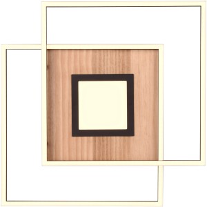 Moderne Trio LED Deckenleuchte Via in Holzoptik mit schwarzem Rahmen und Fernbedienung.