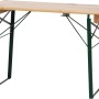 Fun Star Bierzeltgarnitur, 3-teilig, beige: Tisch mit grünem Stahlgestell und klar lackierter Holzplatte.