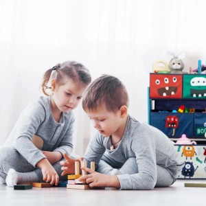 Relaxdays Kinderregal Monster MDF Stahl Vliesstoff Mehrfarbig mit 9 Boxen 70 cm x 92,5 cm x 30 cm 6,3 kg
