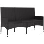 Schwarze vidaXL Gartenbank aus Rattan mit Kissen, Teil eines 4-tlg. Lounge-Sets.