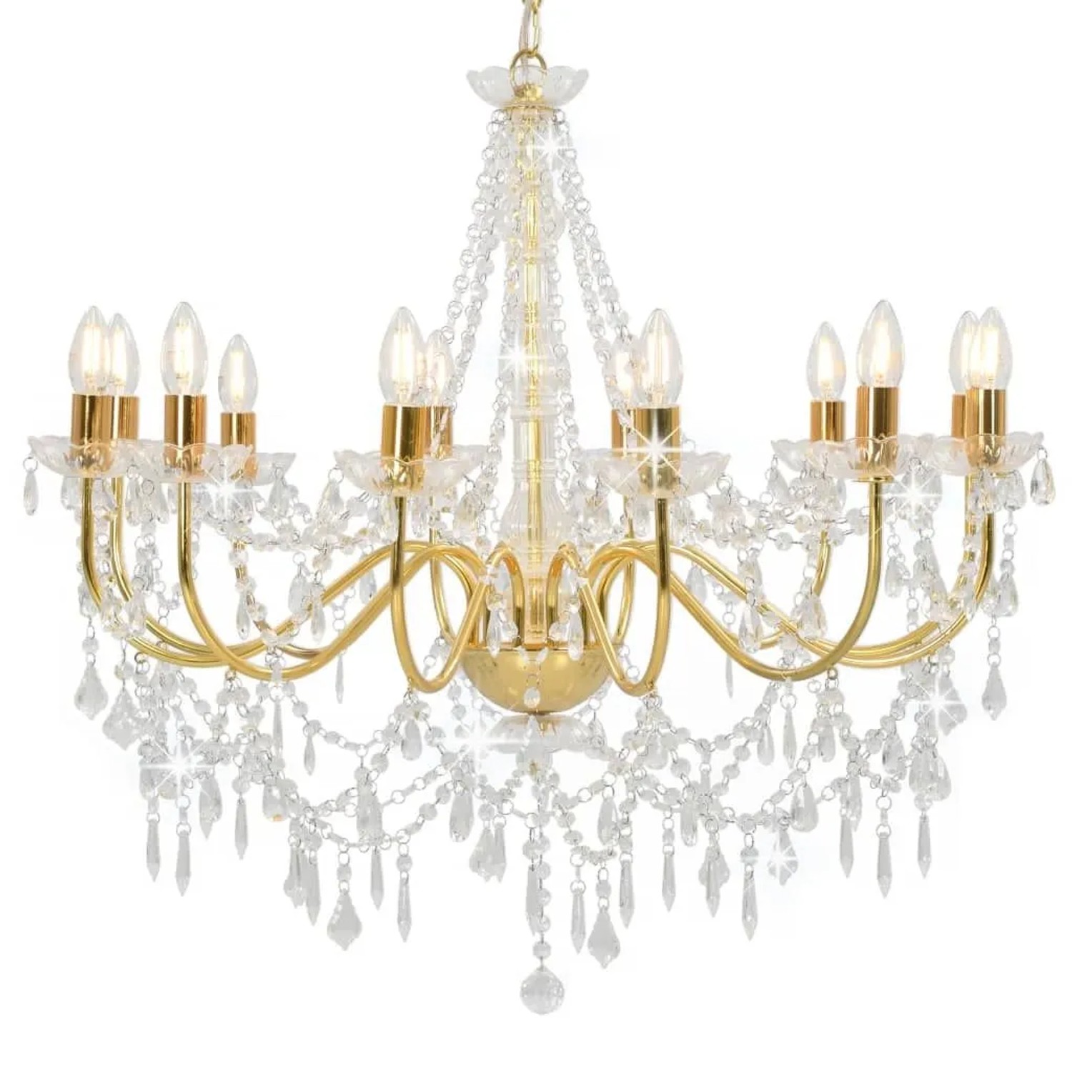 vidaXL Kronleuchter mit Perlen Golden 12 x E14-Fassungen 281611
