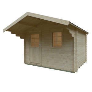 Unbehandeltes Kiehn-Holz Gartenhaus KH 28-016, 300x230 cm, mit Fenster und Tür.