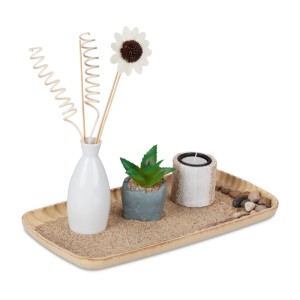 Relaxdays Teelichthalter Set Keramik Bambus Mehrfarbig mit Zen Garten 26 cm x 34 cm x 17,5 cm 1 kg