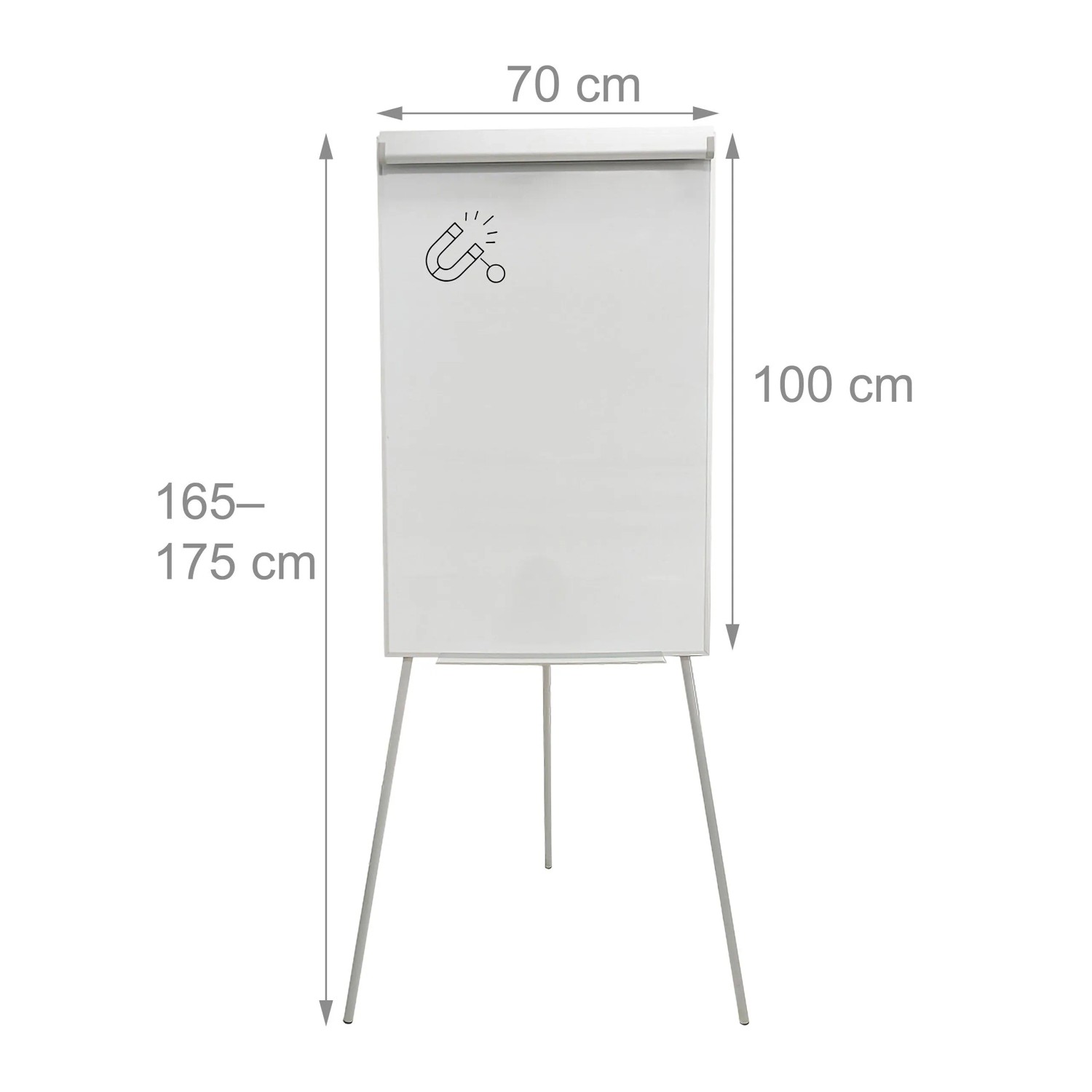 Weißes Relaxdays Flipchart Whiteboard mit Aluminiumrahmen, höhenverstellbar und magnetisch, 100x70 cm.