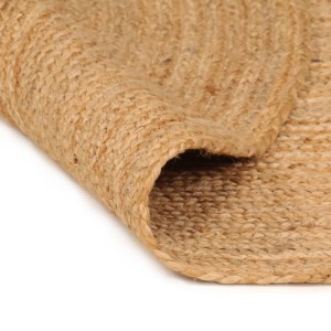 Detailansicht eines runden, geflochtenen Juteteppichs (180 cm) von vidaXL. Naturfarben und robuste Textur.