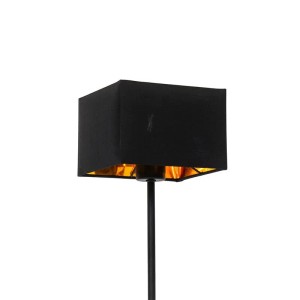 Moderne Tischlampe VT 1 mit schwarzem Stoffschirm und goldener Innenseite.