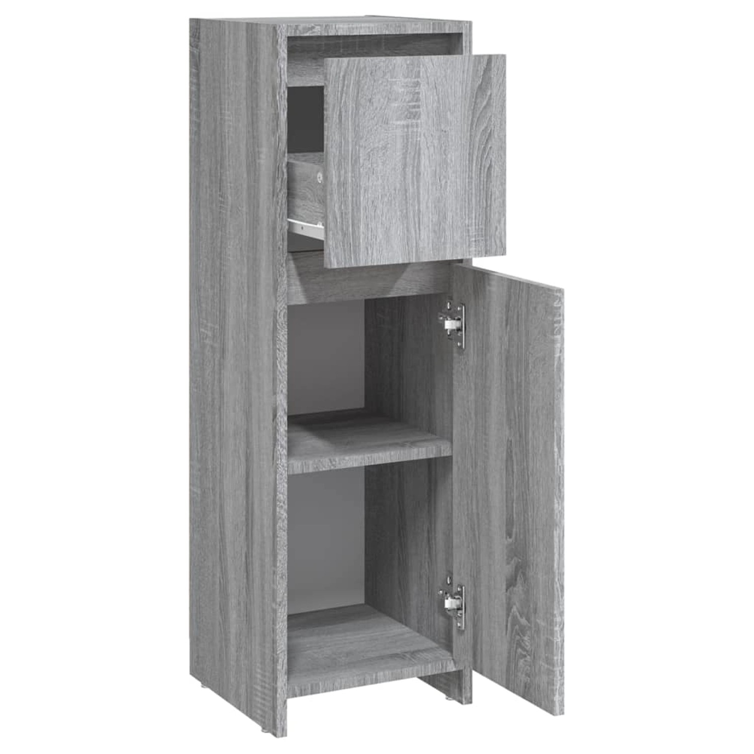 vidaXL Badschrank, Grau Sonoma, 30x30x95 cm, Holzwerkstoff mit Schublade und Fächern.