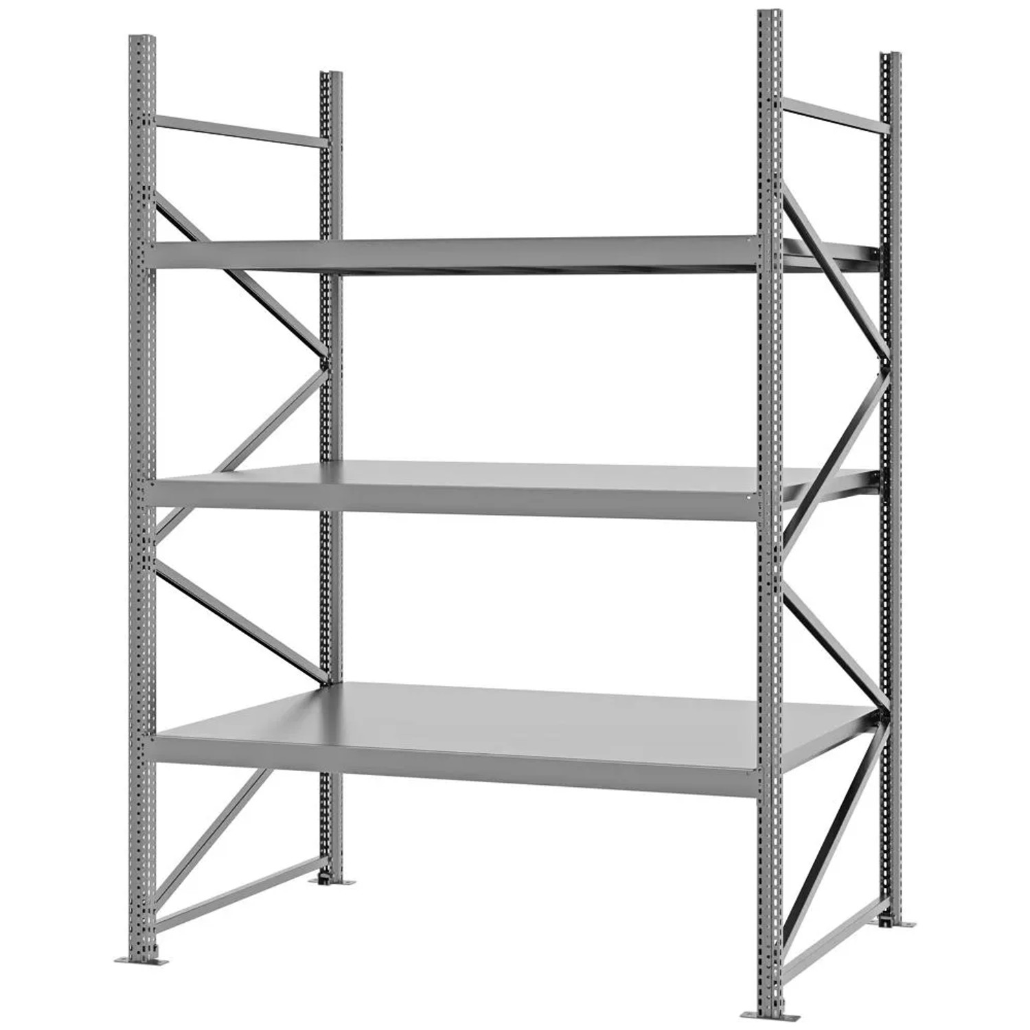 PROREGAL Weitspannregal Schraub-Stecksystem MAGNUS PRO Made In Germany Grundregal 250x175x100cm 3 Ebenen Stahlböden Fachlast 700kg Verzinkt