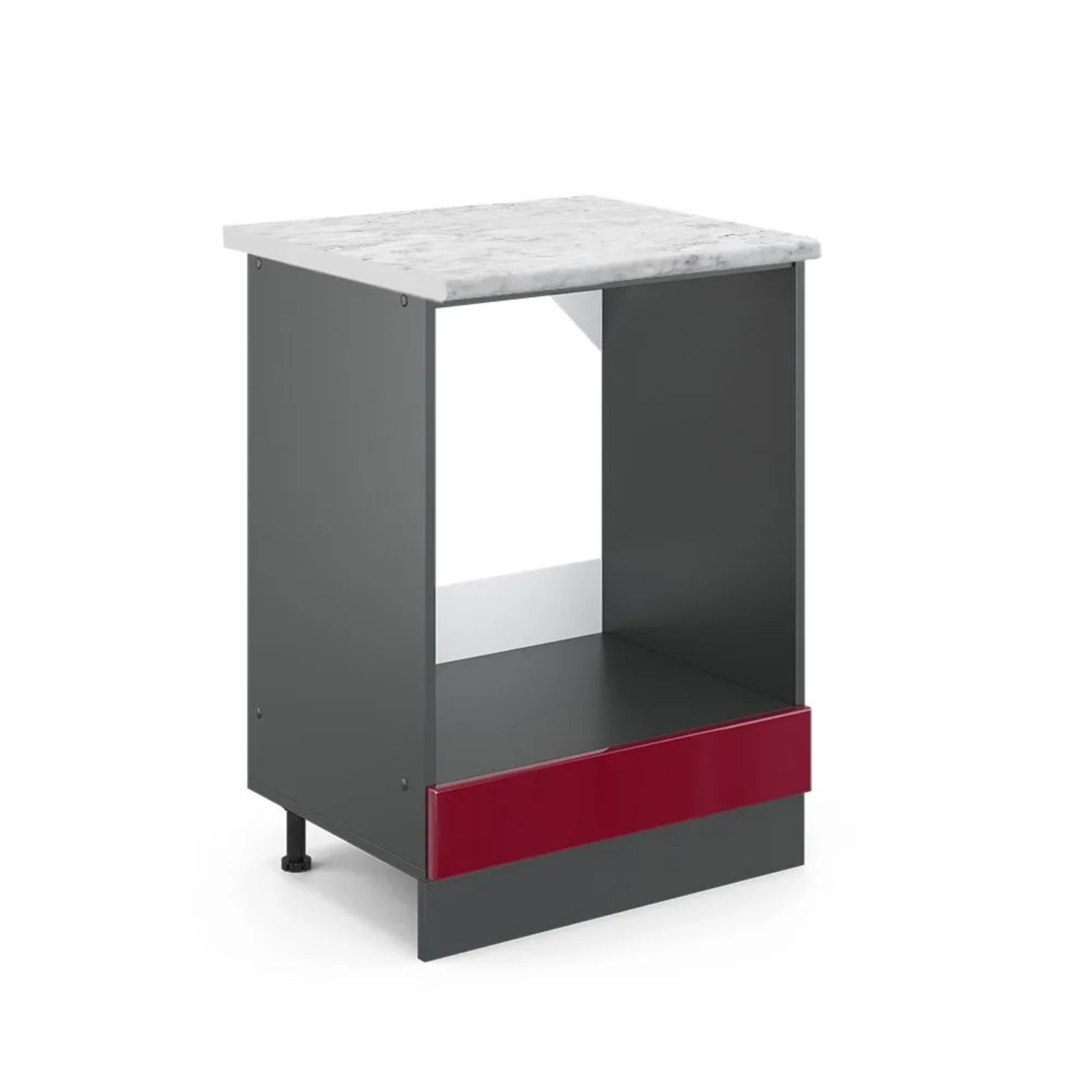 Vicco Herdumbauschrank R-Line Rot Hochglanz 60 x 82 AP Marmor Opt3