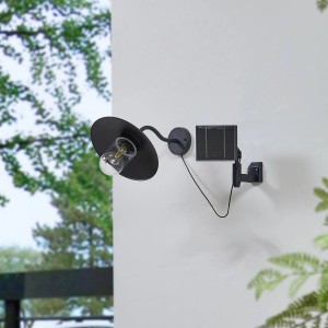 Schwarze Lindby LED Solarleuchte Virane für den Außenbereich, spritzwassergeschützt und modern.