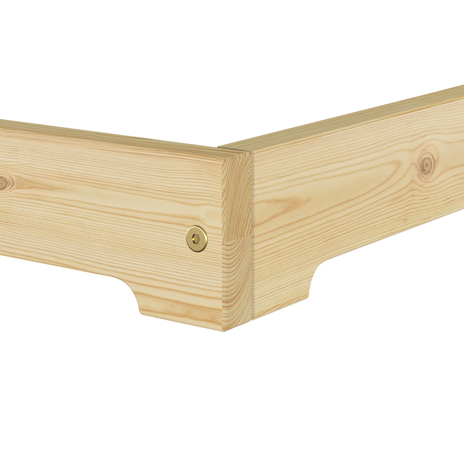 Detailaufnahme eines kleinen, extra niedrigen Futonbetts aus Kiefernholz (80x180 cm).