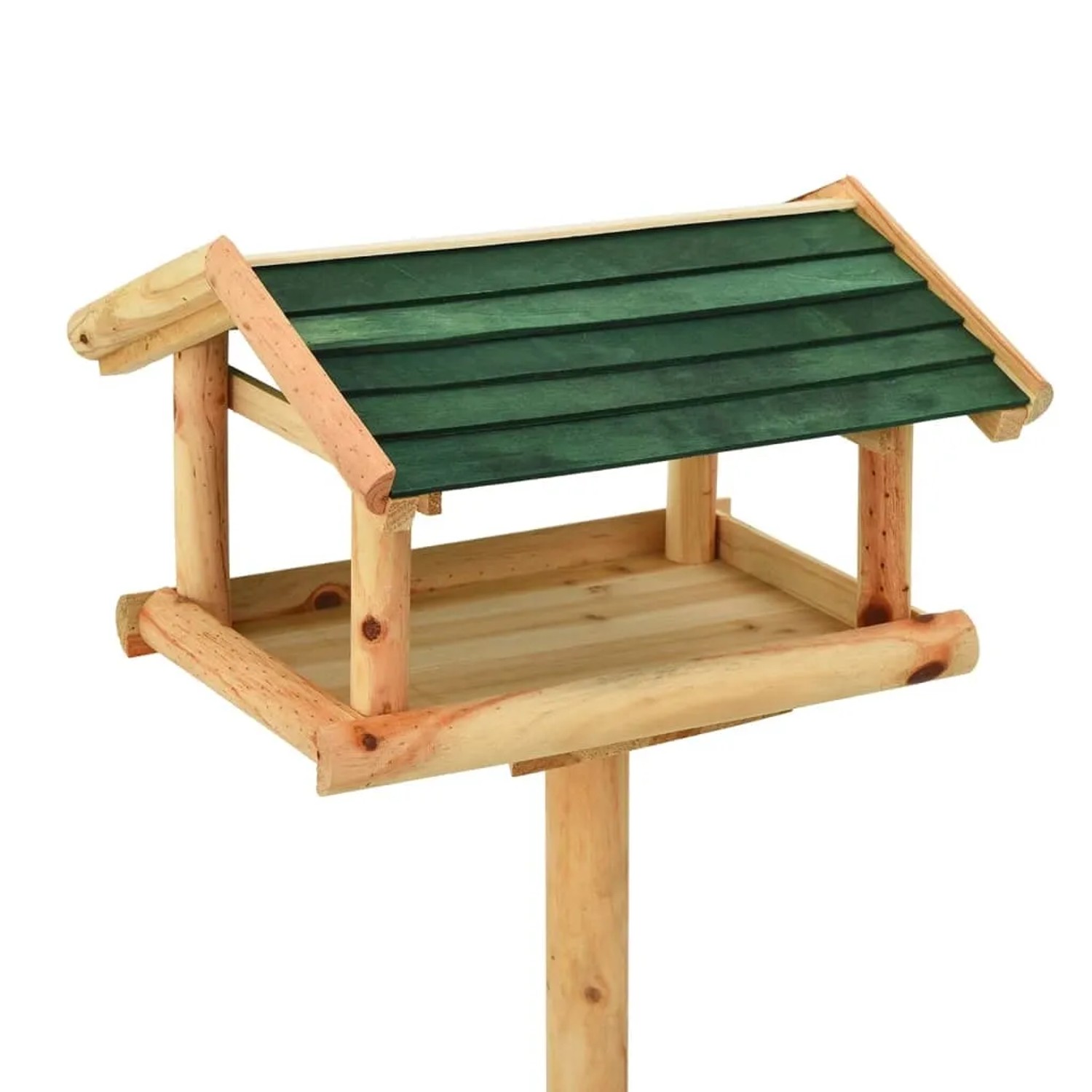 VidaXL Vogelhaus mit Ständer aus Tannenholz, Dach grün, 37x28x100 cm.