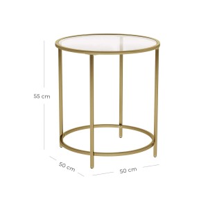 Vasagle Beistelltisch mit Hartglasplatte, Ø 50 cm, goldfarbenes Metallgestell.